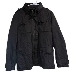 Express‎ Men Black Utility Jacket Cargo Pockets Stand Collar Zip Snap Size XL